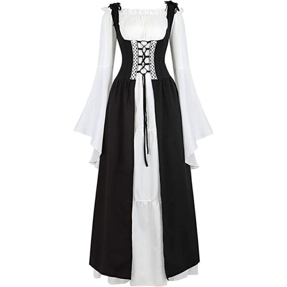 MEDIEVAL Victorian Black Long Dress Cosplay Irish Costume Halloween Viking NWT - Picture 1 of 10